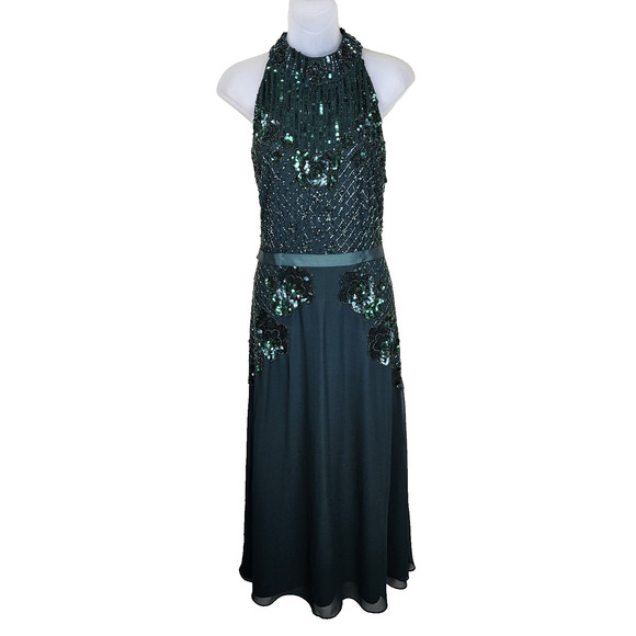 FROCK & FRILL Sequin Beaded Formal Dress 16 XL Gown Gatsby Emerald Green FLAWED - Picture 1 of 16